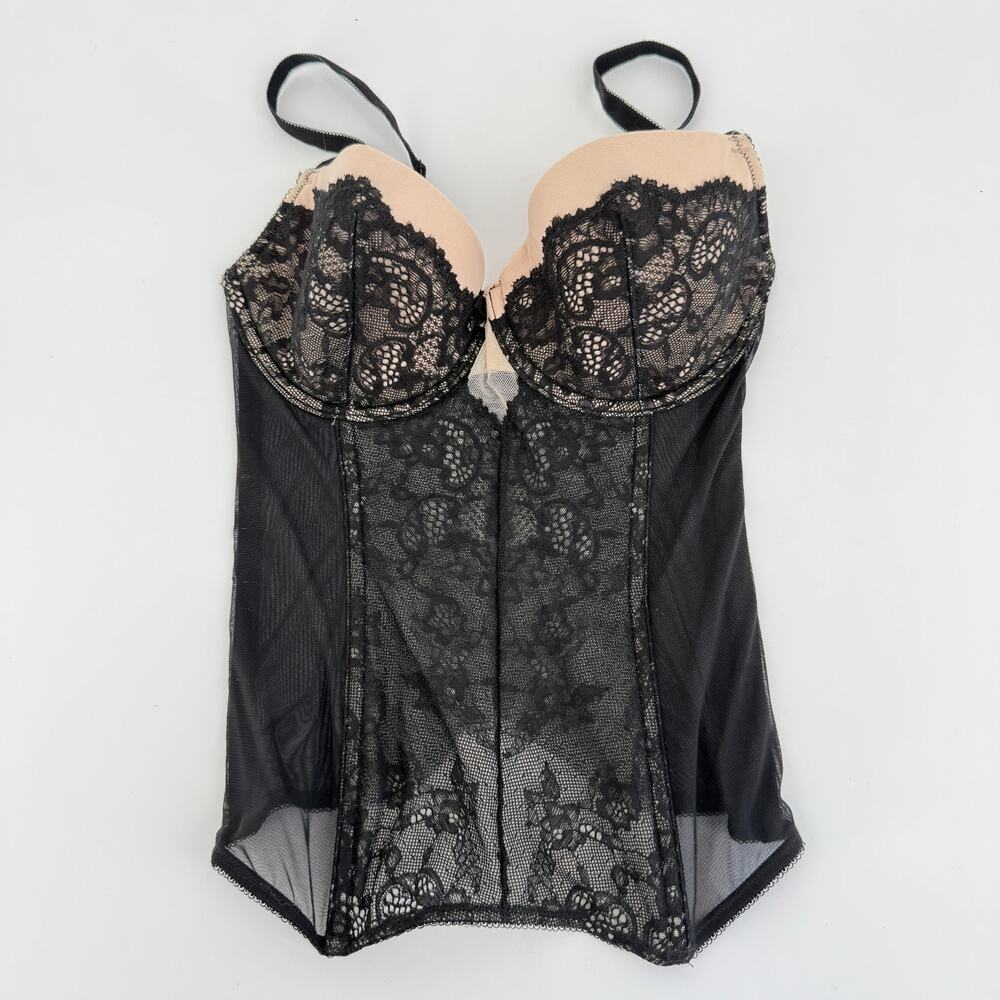Victorias Secret Corset 34C Lace Lingerie Coquette Boudoir Boned Sheer Zip